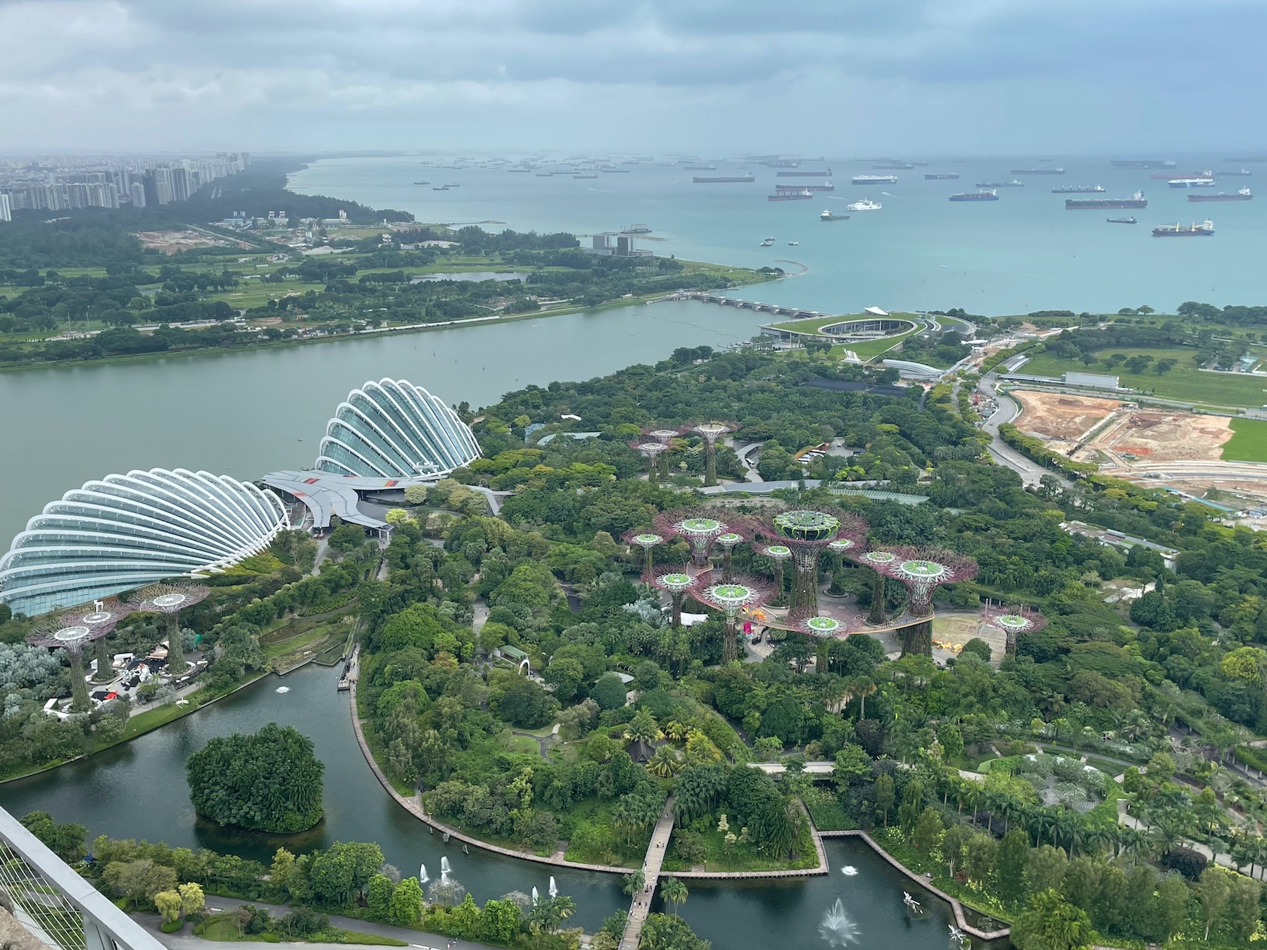 View of Gardens by the Bay from the Marina Bay Sands rooftop Skypark